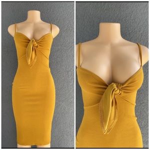 Skinny Strap Tie Front Midi Dress